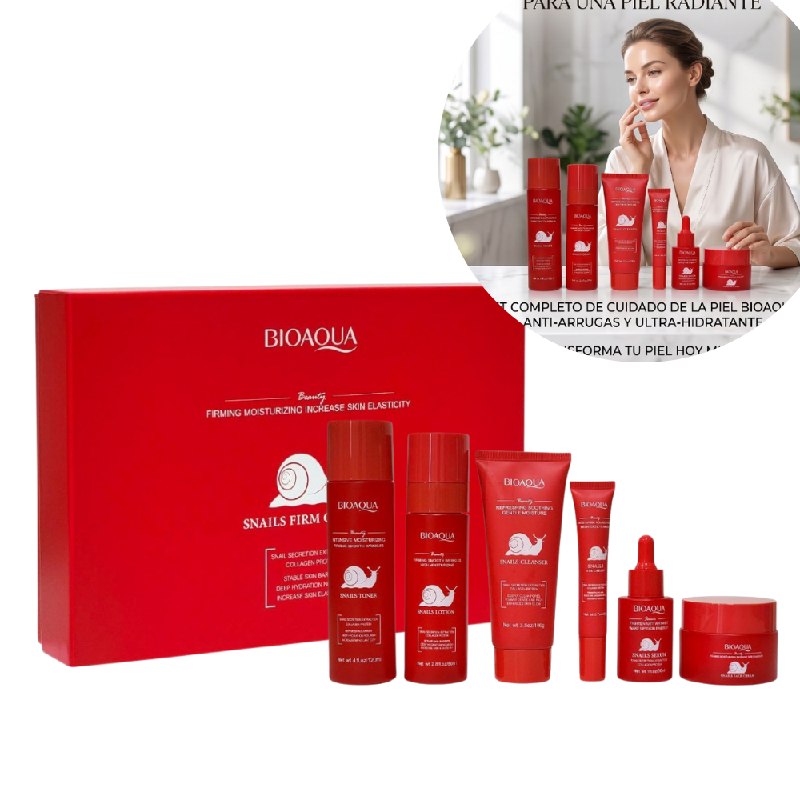 SET DE CUIDADO FACIAL REAFIRMANTE, REGENERADOR E HIDRATANTE DE BABA DE CARACOL BIOAQUA 6PCS
