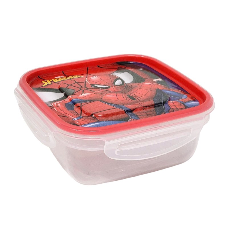 RECIPIENTE PANA PARA ALIMENTOS PARA NIÑOS CON DISEÑO DE SPIDERMAN 7X16X16CM