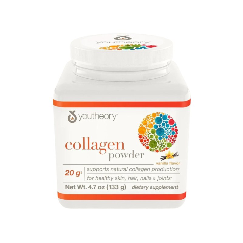 VITAMIINAS EN POLVO DE COLAGENO SABOR VAINILLA PARA LA PIEL, PELO Y UÑAS YOUTHEORY 133G