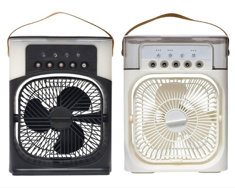 VENTILADOR MINI PORTATIL CON HUMIFICACION DE 3 VELOCIDADES, INCLUYE TANQUE DE AGUA PARA GENERAR NIEBLA FINA REFRESCANTE, SILENCIOSO Y COMODO