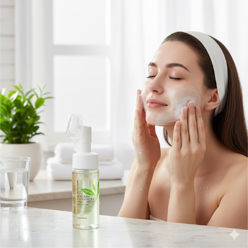 LIMPIADOR FACIAL EN ESPUMA DE EXTRACTO DE TE VERDE CON CEPILLO MASAJEADOR MILLION PAULINE 150G