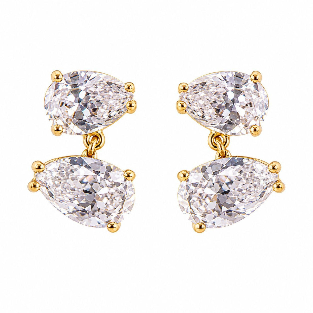 ARITOS DE ENCHAPE EN DORADO PARA DAMA DE DOBLE GOTA HORIZONTAL CON CIRCONES