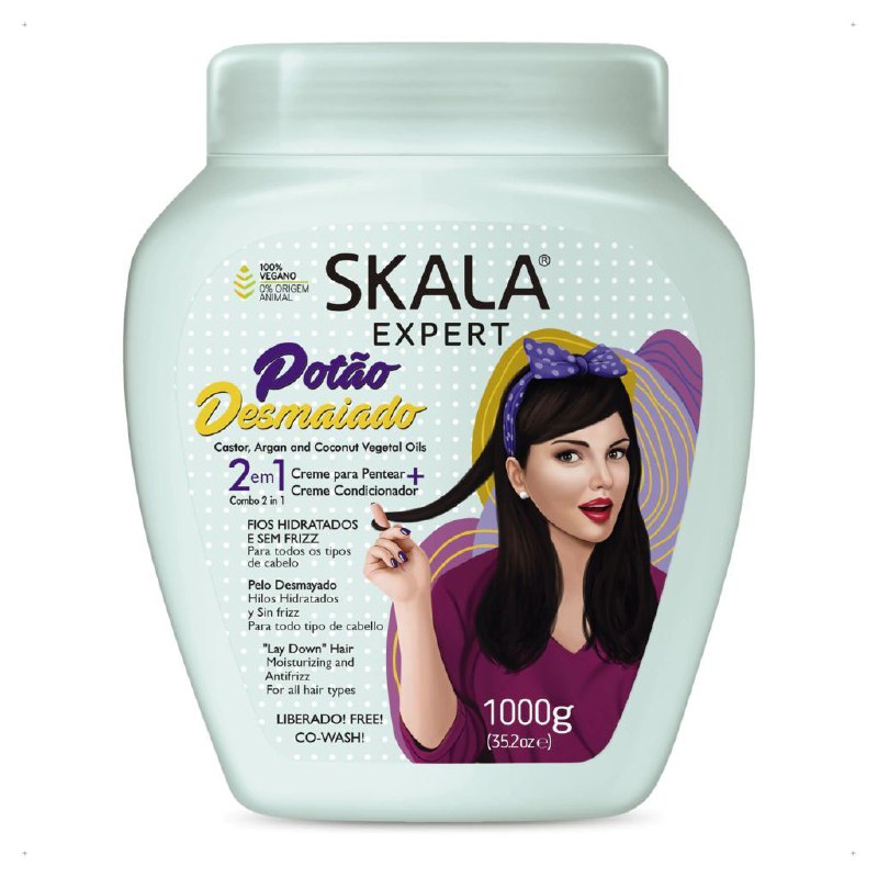 TRATAMIENTO CAPILAR EN CREMA 2 EN 1, ACONDICIONADORA Y CREMA PARA PEINAR CABELLO HIDRATADO Y SIN ENCRESPAMIENTO, TODO TIPO DE CABELLO SKALA EXPERT POTAO DESMAIADO 1000G