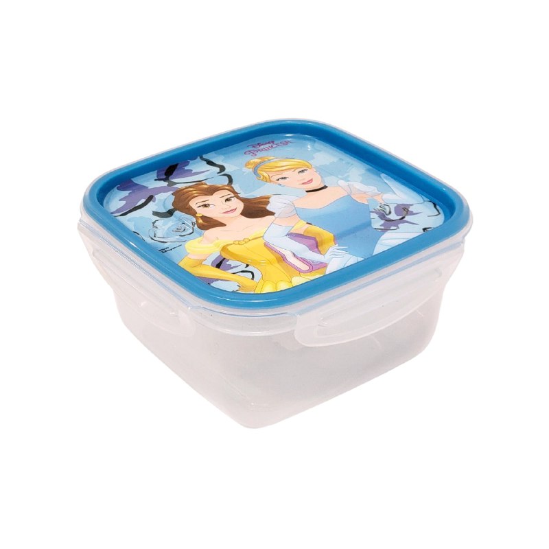 RECIPIENTE PANA PARA ALIMENTOS PARA NIÑAS CON DISEÑO DE PRINCESAS CENICIENTA Y BELLA 9X16X16CM