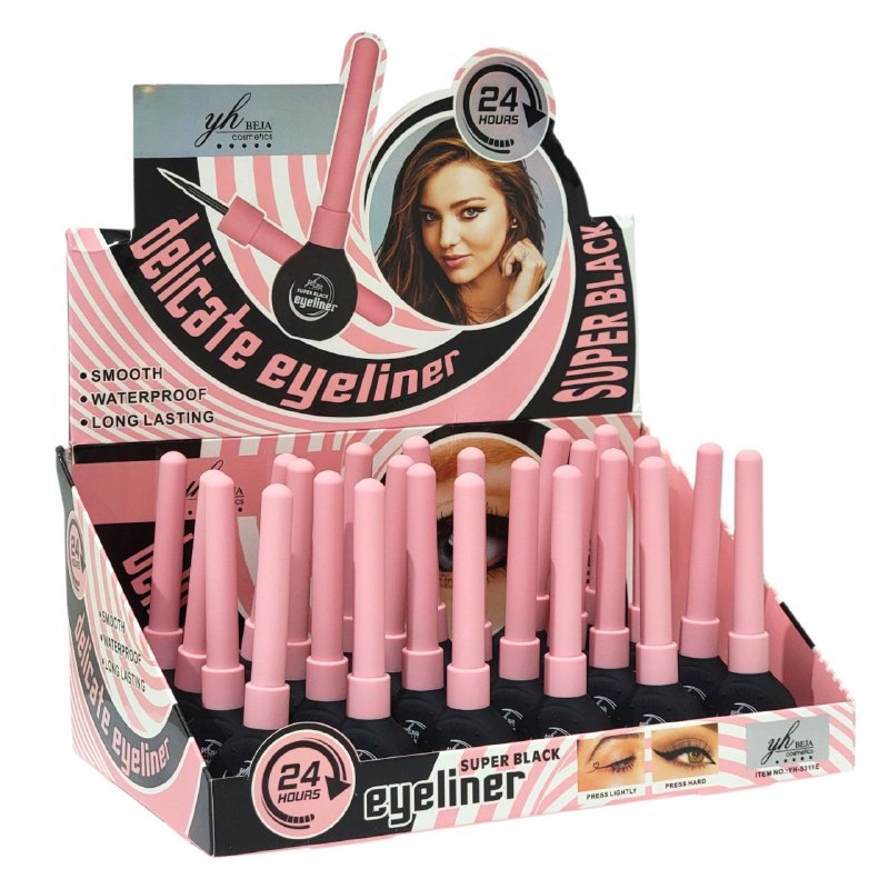 DELINEADOR DE OJOS, DISEÑO MODERNO Y ELEGANTE TEXTURA SEDOSA Y BRILLO SATURADO DE LARGA DURACION COLOR NEGRO 7ML YH COSMETICS