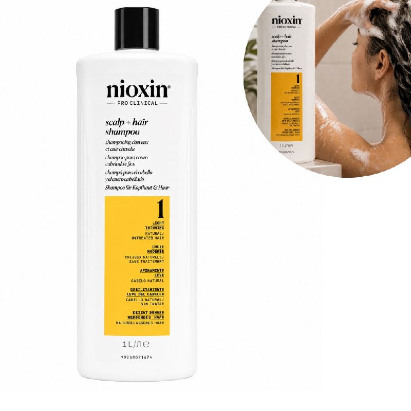 SHAMPOO PURIFICANTE Y ENGROSADOR PARA CABELLO DELGADO CON NIACINAMIDA Y ACEITE DE MENTA NIOXIN 1000ML