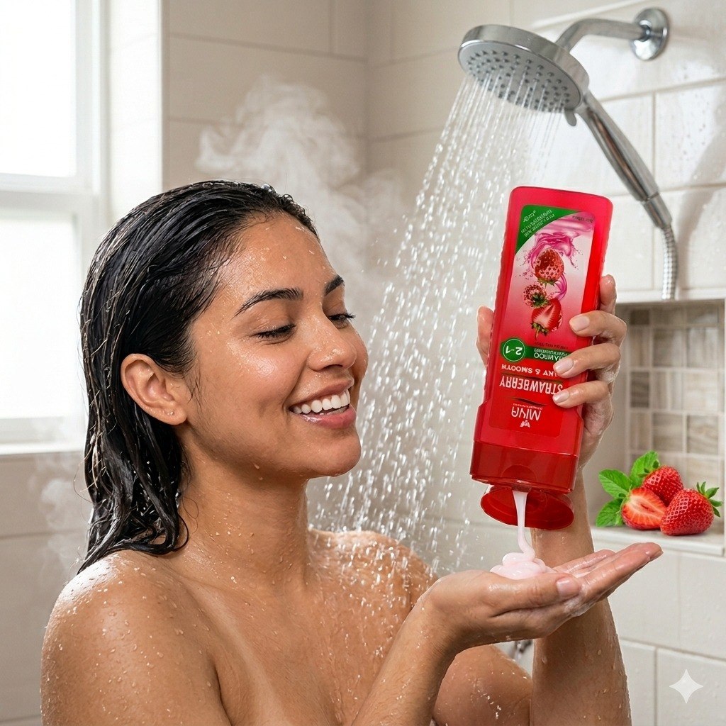 SHAMPOO 2 EN 1 DE LIMPIEZA Y SUAVIZADO HIDRATANTE CON ESENCIA DE FRESA MIYA 400ML