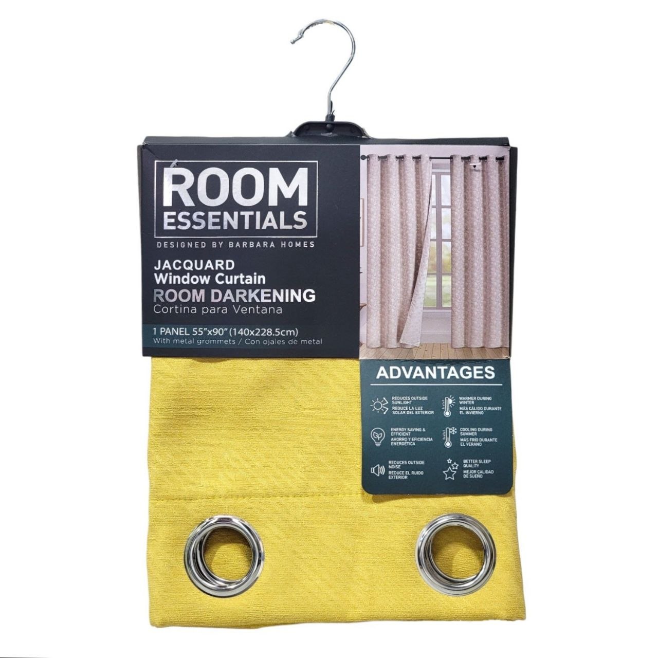 CORTINA DE VENTANA OSCURECEDORA BLACKOUT COLOR AMARILLO ROOM ESSENTIALS 140X228.5CM
