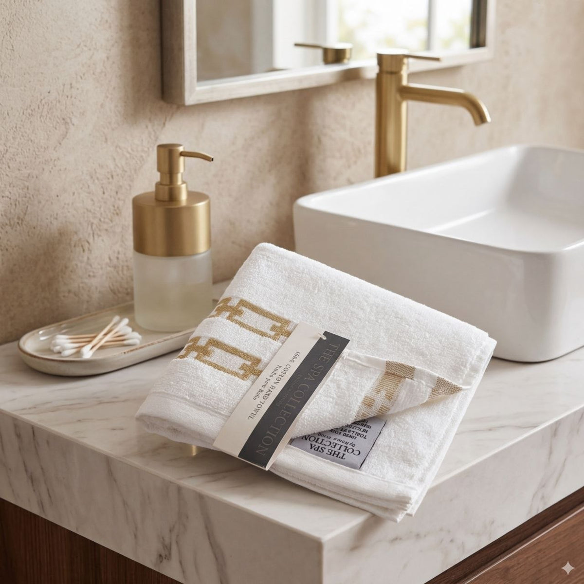 TOALLA DE BAÑO PARA MANOS 100% ALGODON CON DETALLES DORADOS THE SPA COLLECTION 40X68CM