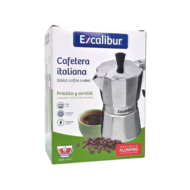 CAFETERA ITALIANA DE ALUMINIO CLASICA PARA ESPRESSO EXCALIBUR 16X10CM