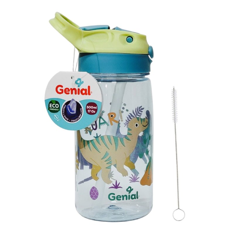 BOTELLA DE AGUA INFANTIL CON CEPILLO LIMPIADOR GENIAL 500ML