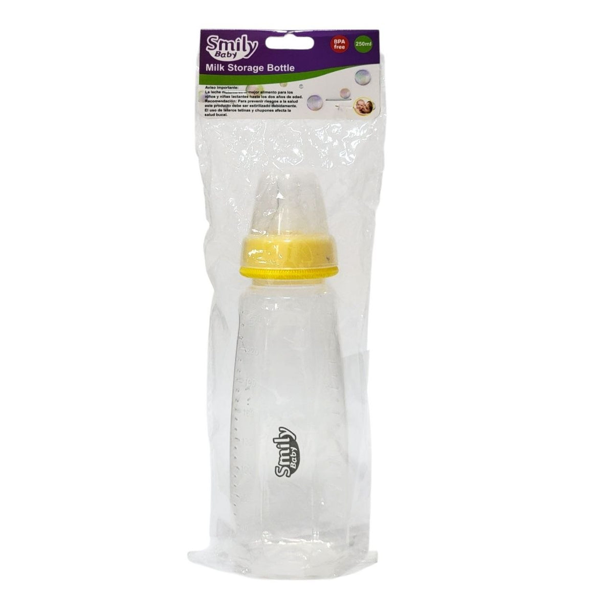 BIBERON Y BOTELLA DE ALMACENAMIENTO PARA LECHE MATERNA PARA BEBES SMILY BABY 250ML