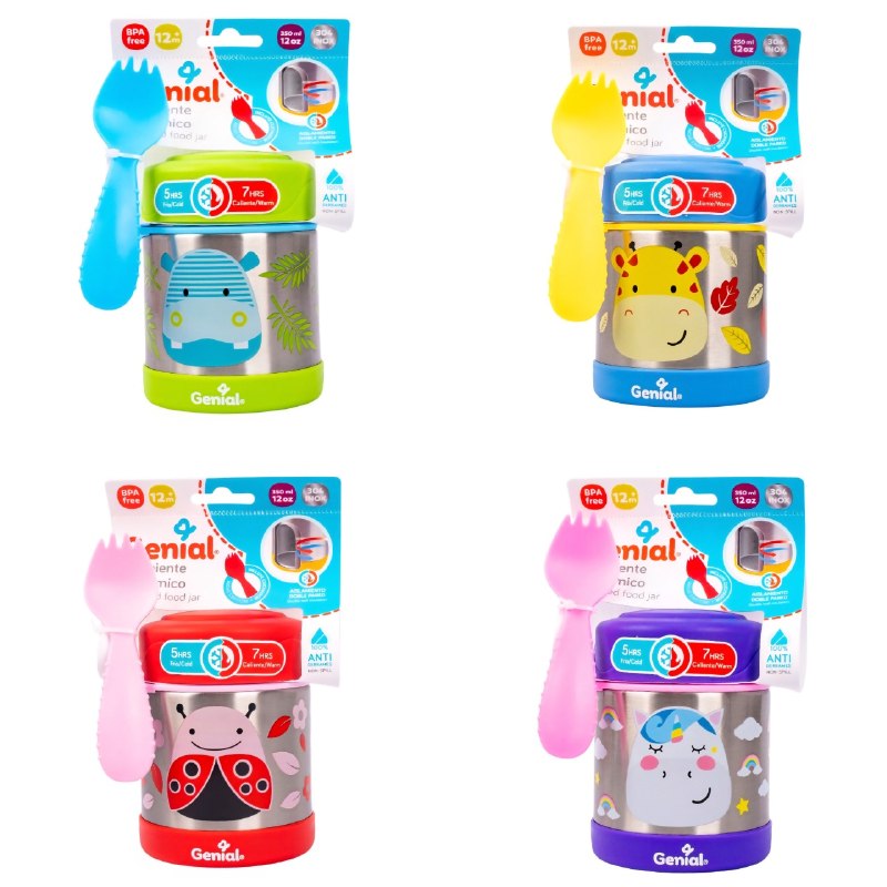 RECIPIENTE TERMO ISOTERMICO PARA ALIMENTOS INFANTIL CON CUCHARA-TENEDOR GENIAL 350ML