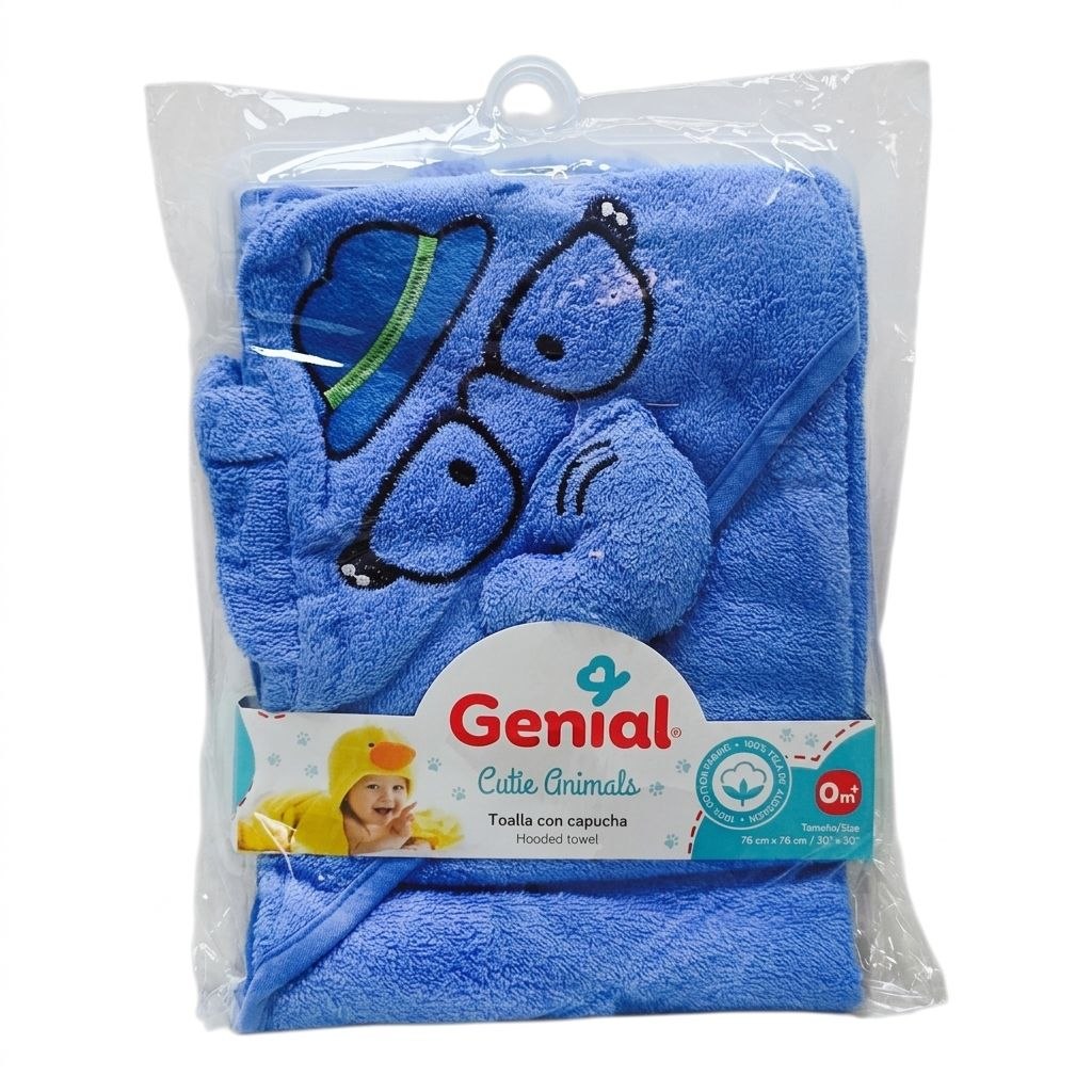 TOALLA DE BAÑO PARA BEBE DE ALGODON NATURAL CON CAPUCHA GENIAL 76X76CM