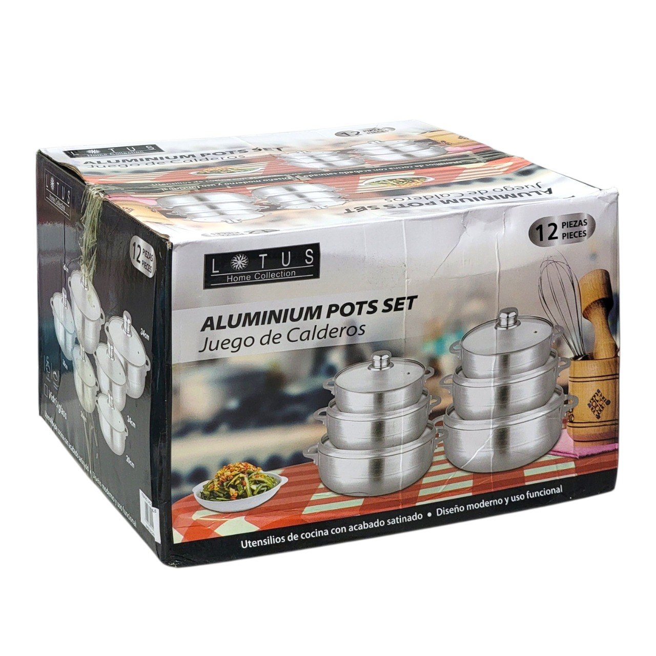 SET DE CALDEROS DE ALUMINIO CON ACABADO SATINADO CON TAPAS 12PCS LOTUS