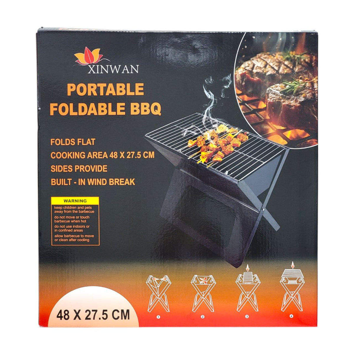 PARRILA DE CARBON PORTATIL Y PLEGABLE PARA EXTERIORES XINWAN 48X27.5CM