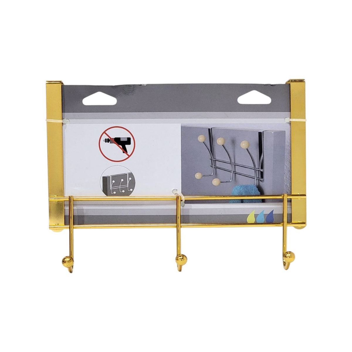PERCHERO DE METAL DORADO PEQUEÑO DE 3 GANCHOS PARA PUERTA BENELI HOME 20X39CM