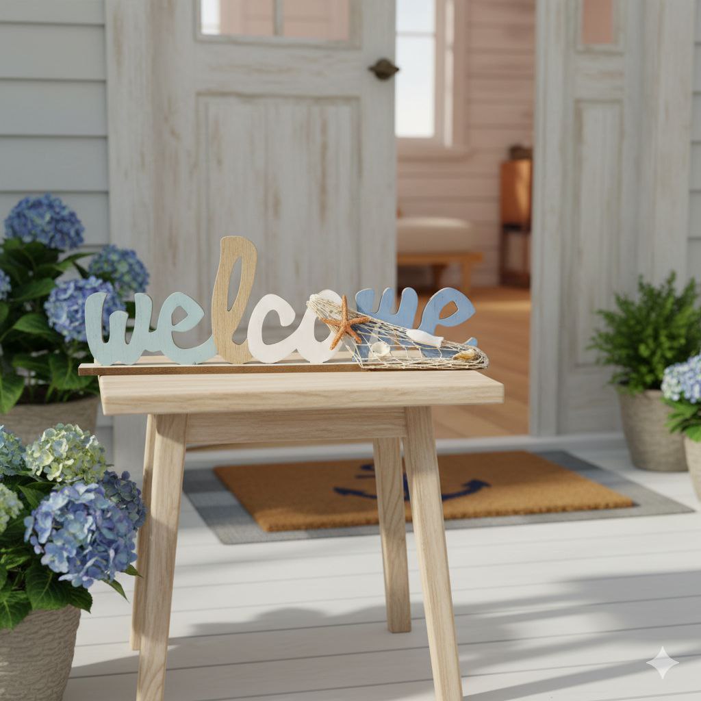 DECORACION LETRERO DE BIENVENIDA DE MADERA 49X16CM