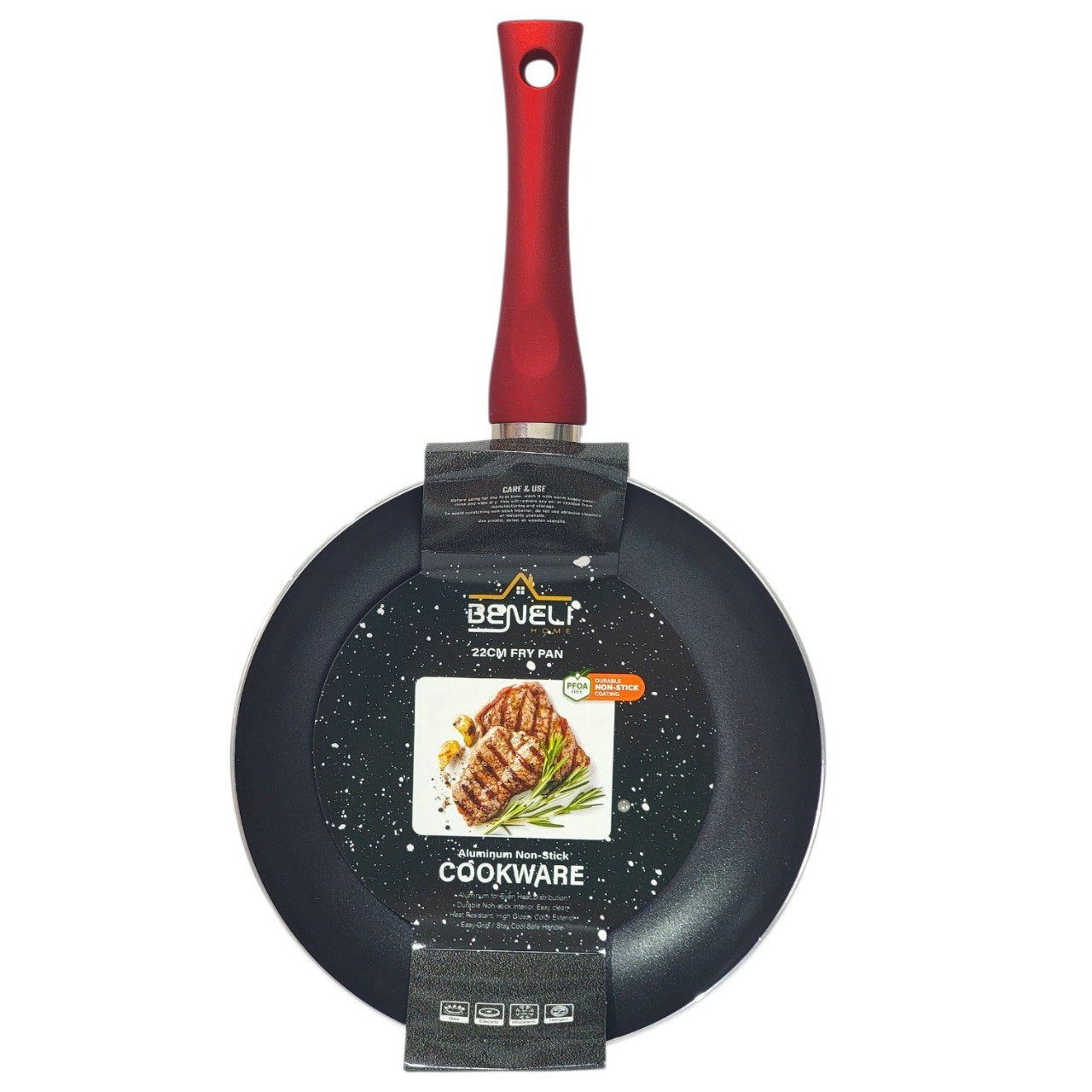 SARTEN DE ALUMINIO ANTIADHERENTE COLOR ROJO BENELI HOME 22CM