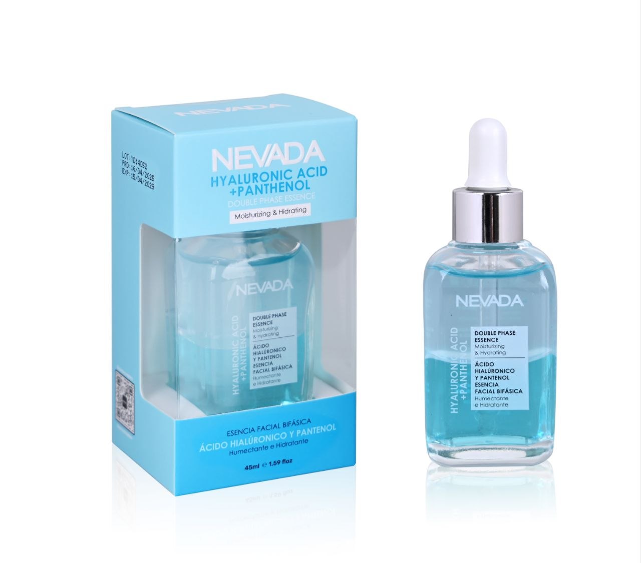 ESENCIA FACIAL BIFASICA HUMECTANTE CON ACIDO HIALURONICO Y PANTENOL NEVADA 45ML