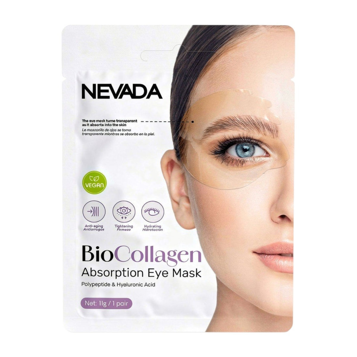 PARCHES PARA CONTORNO DE OJOS DE BIOCOLAGENO HIDROSULUBLE CON ACIDO HIALURONICO NEVADA 1 PAR