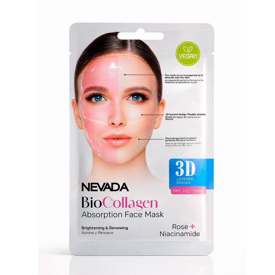 MASCARILLA FACIAL DE BIOCOLAGENO ESENCIA DE ROSAS Y NIACINAMIDA NEVADA