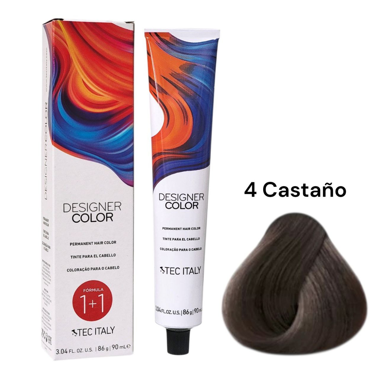 TINTE PERMANENTE PARA EL CABELLO EN CREMA COLOR CASTAÑO 4 1+1 TEC ITALY 90ML