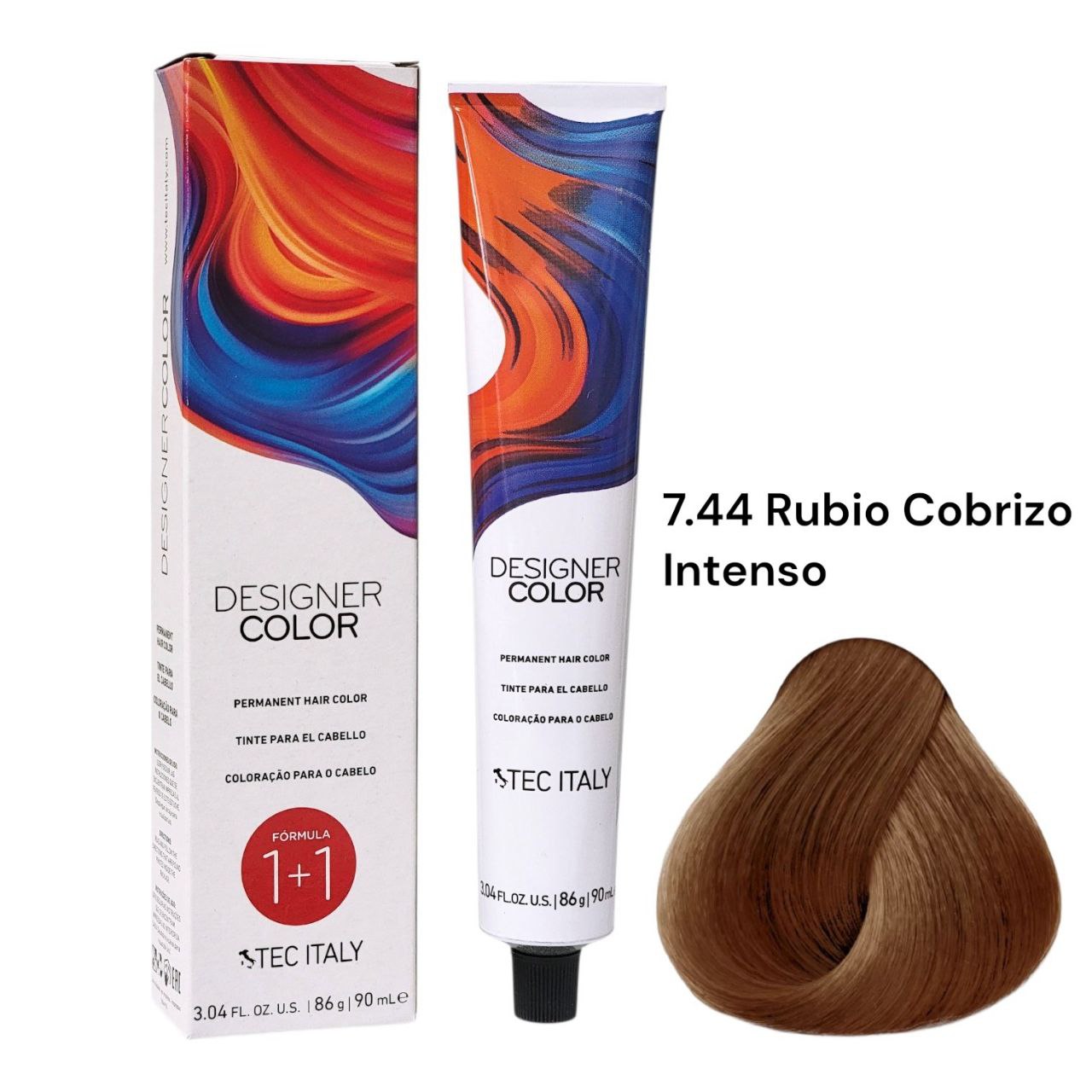 TINTE PERMANENTE PARA EL CABELLO EN CREMA RUBIO COBRIZO INTENSO 7.44 1+1 TEC ITALY 90ML