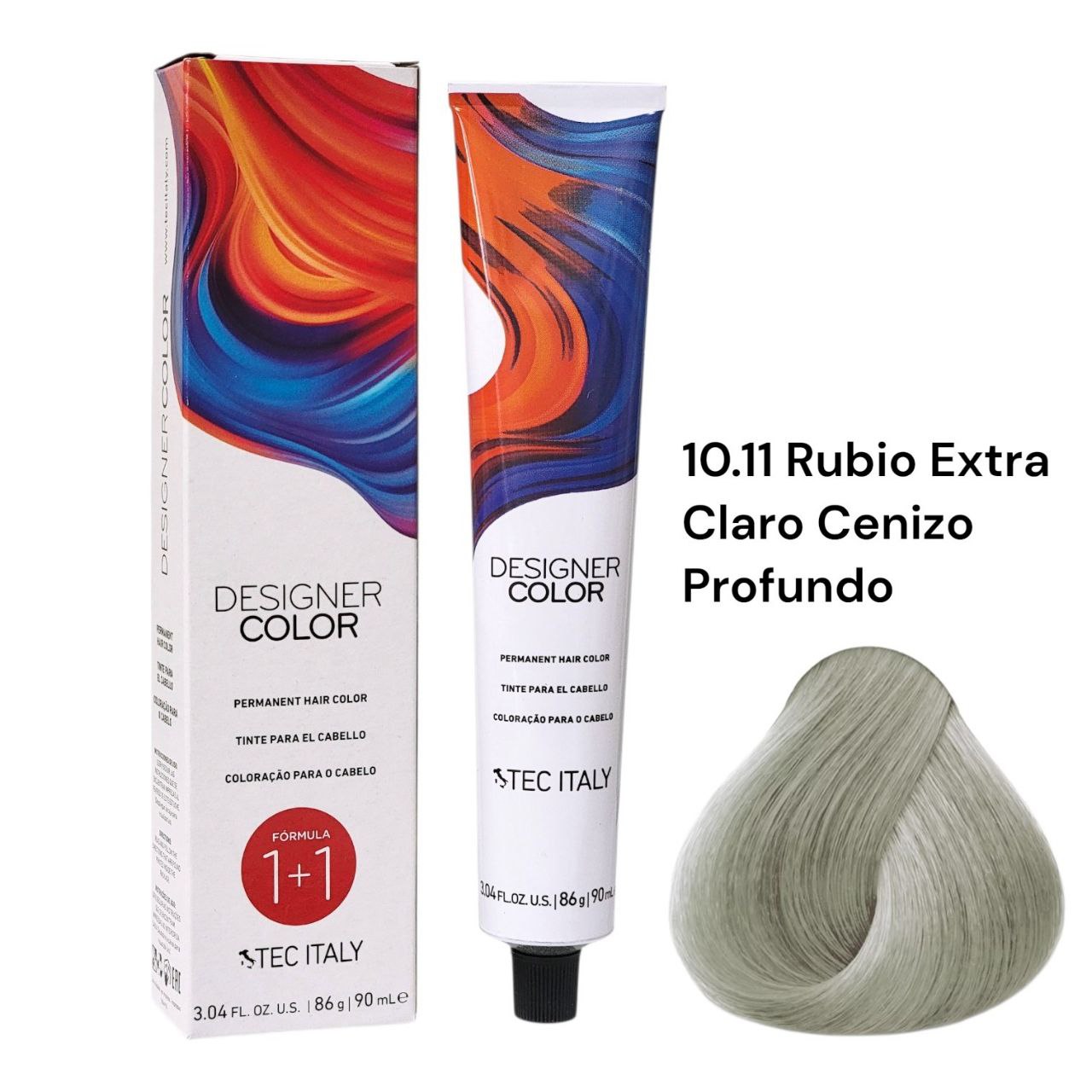TINTE PERMANENTE PARA EL CABELLO EN CREMA RUBIO EXTRA CLARO CENIZO PROFUNDO 10.11 1+1 TEC ITALY 90ML