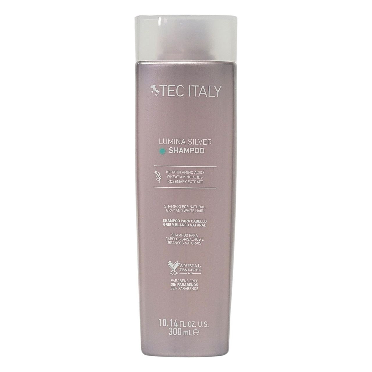 SHAMPOO MATIZADOR PARA CABELLO GRIS Y BLANCO NATURAL CON AMINOACIDOS DE QUERATINA Y TRIGO EXTRACTO DE ROMERO TEC ITALY 300ML