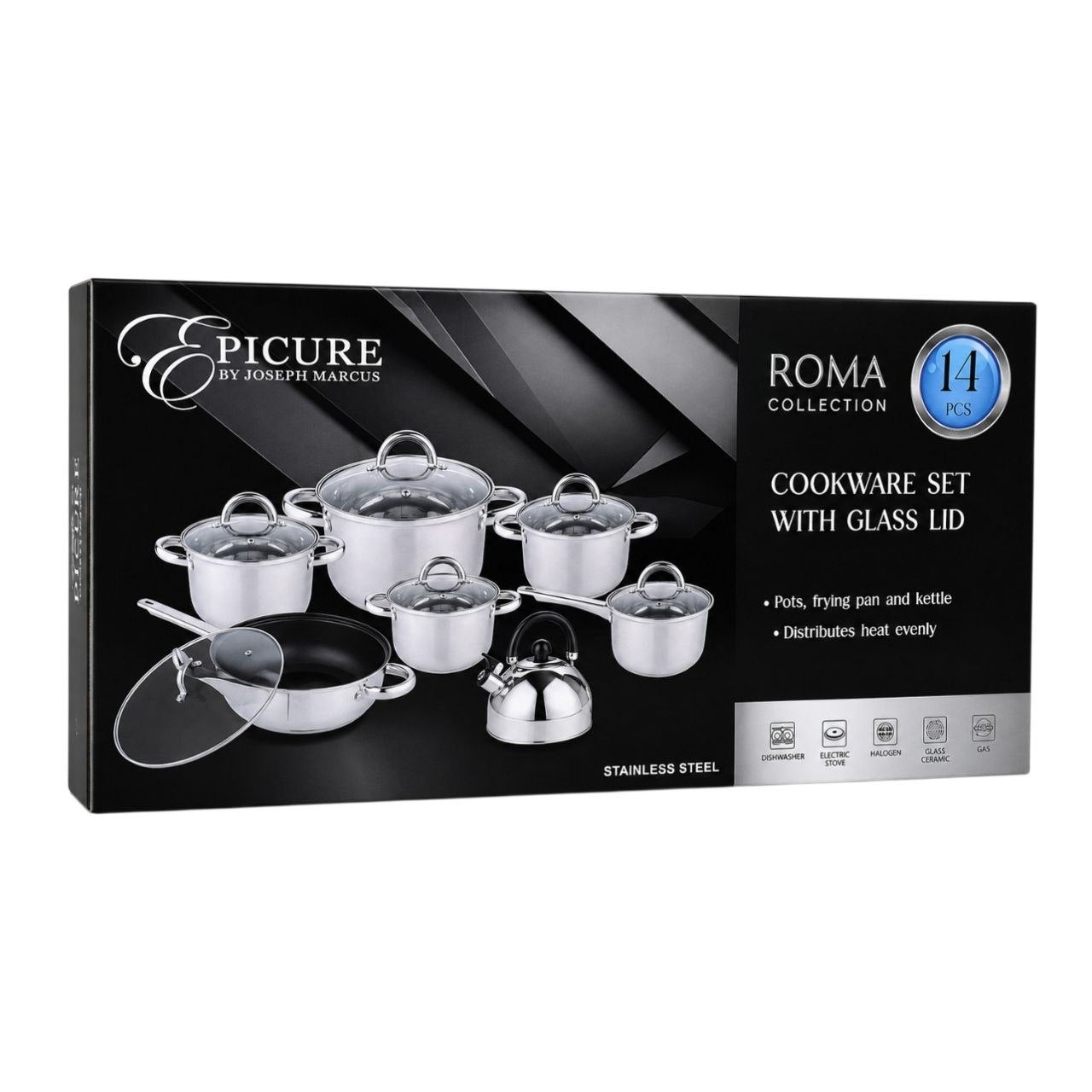 JUEGO DE OLLAS CON TAPA DE VIDRIO ROMA COLLECTIONS 14 PZAS