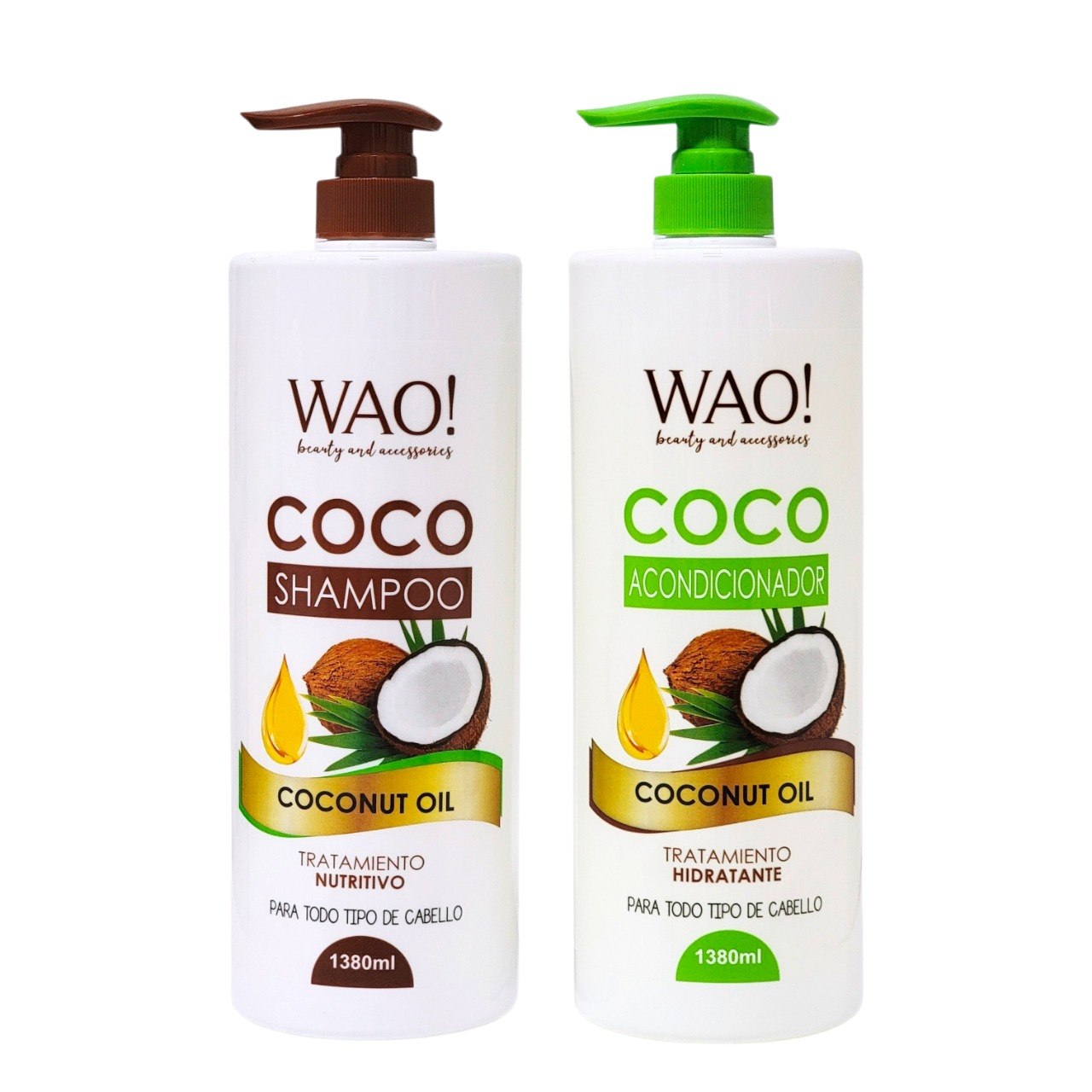 SET DE SHAMPOO Y ACONDICIONADOR HIDRATANTE DE ACEITE DE COCO WAO! 1380MLX2