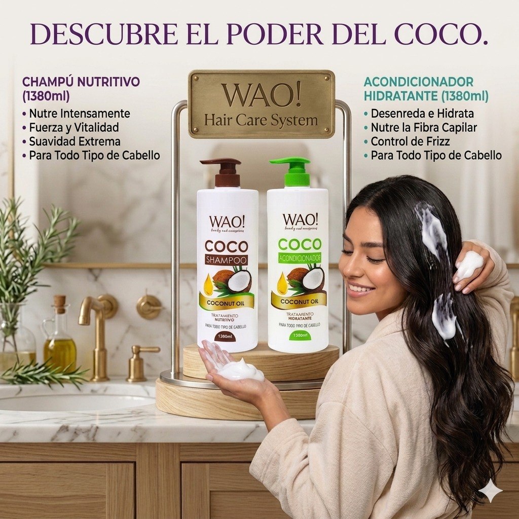 SET DE SHAMPOO Y ACONDICIONADOR HIDRATANTE DE ACEITE DE COCO WAO! 1380MLX2