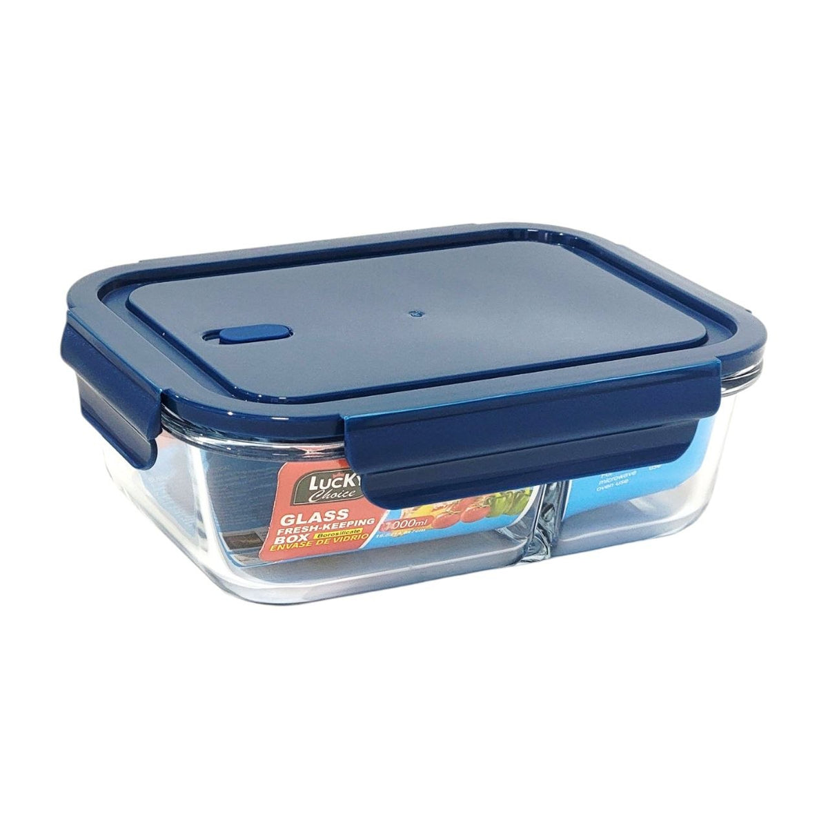 RECIPIENTE PANA PARA ALIMENTOS DE VIDRIO HERMETICO CON VALVULA DE VAPOR CON DIVISION 19X14X7CM