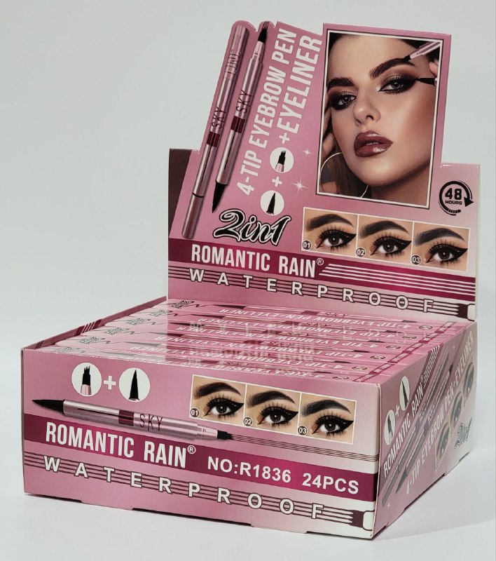 LAPIZ PARA CEJAS DE 4 PUNTAS Y DELINEADOR DE OJOS IMPERMEABLE ROMANTIC RAIN (DUPE DE MAYBELLINE)