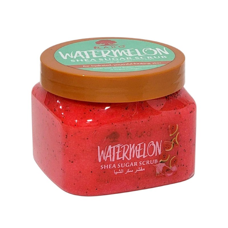 EXFOLIANTE CORPORAL HIDRATANTE CON EXTRACTO DE SANDIA Y MANTECA DE KARITE RAKO 550G