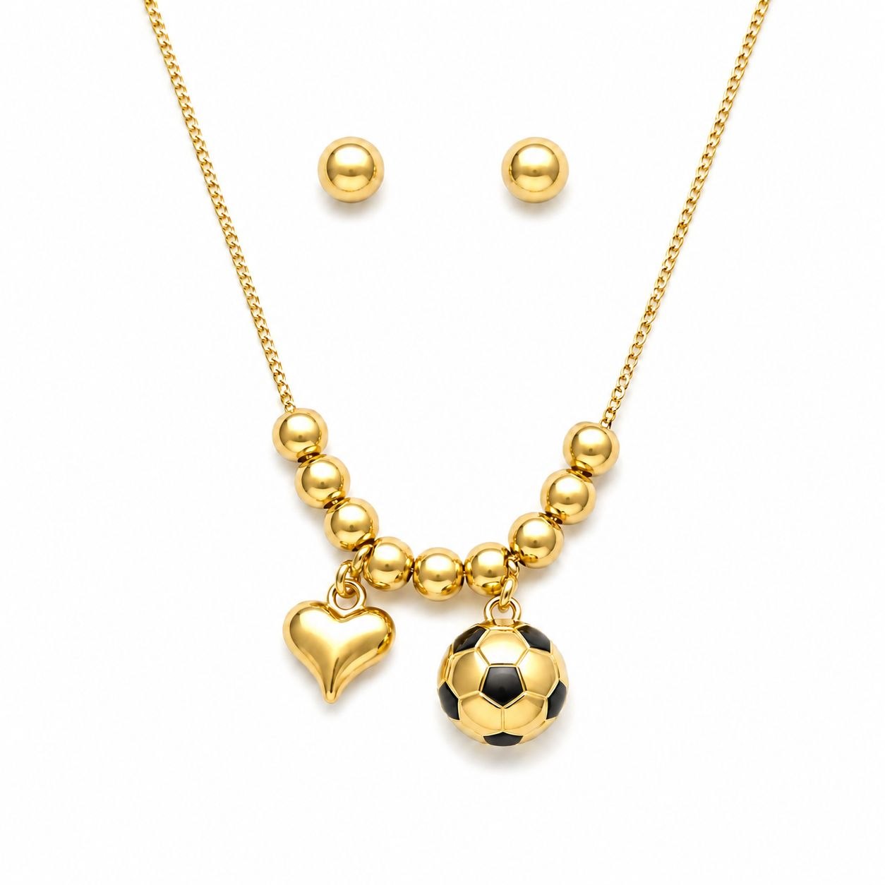 SET DE ENCHAPE PARA DAMA CON DISEÑO DE BALÓN DE FÚTBOL Y CORAZÓN CON ESFERAS