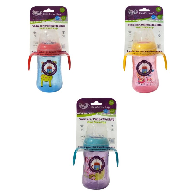 VASO ENTRENADOR ANTIDERRAME CON VALVULA ANTICOLICO PARA BEBES SMILY BABY 250ML
