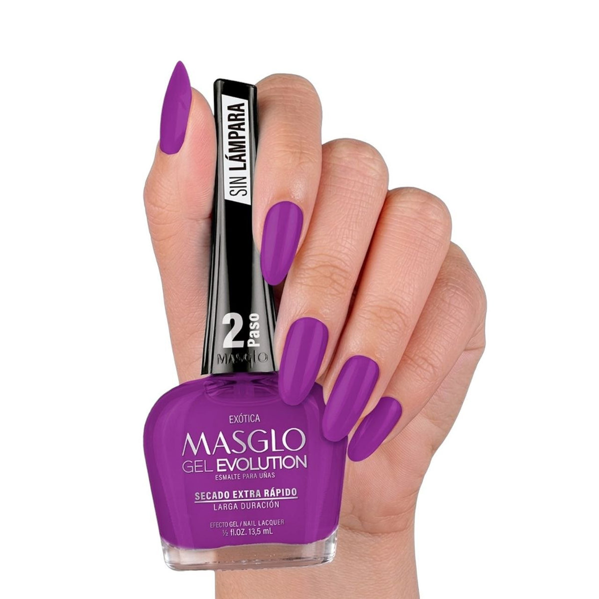 ESMALTE PARA UÑAS DE SECADO RAPIDO COLOR MORADO INTENSO EXÓTICA GEL EVOLUTION MASGLO 13.5ML