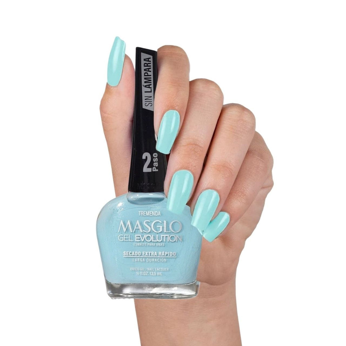ESMALTE PARA UÑAS DE SECADO RAPIDO COLOR AZUL CLARO TREMENDA GEL EVOLUTION MASGLO 13.5ML