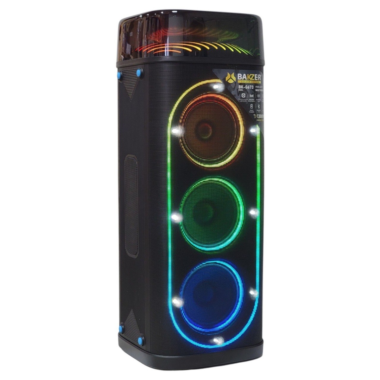 PARLANTE ALTAVOZ DE TORRE INALÁMBRICO PROFESIONAL CON DOBLE SUBWOOFER MODELO BK-G673 BAKZER 84CM