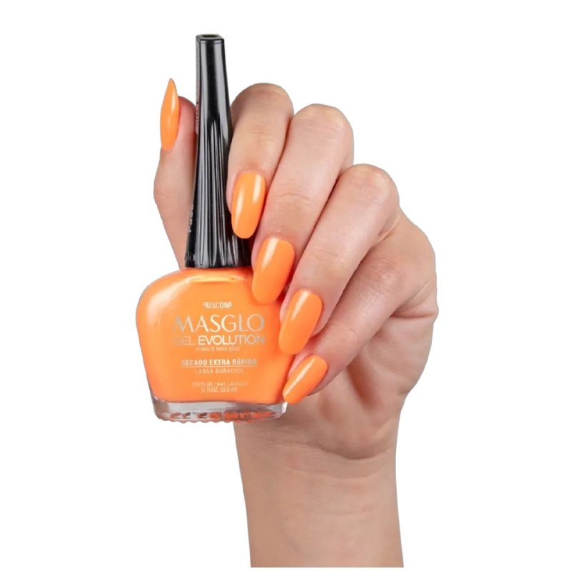 ESMALTE PARA UÑAS DE SECADO RAPIDO COLOR NARANJA ALBARICOQUE BUSCONA GEL EVOLUTION MASGLO 13.5ML