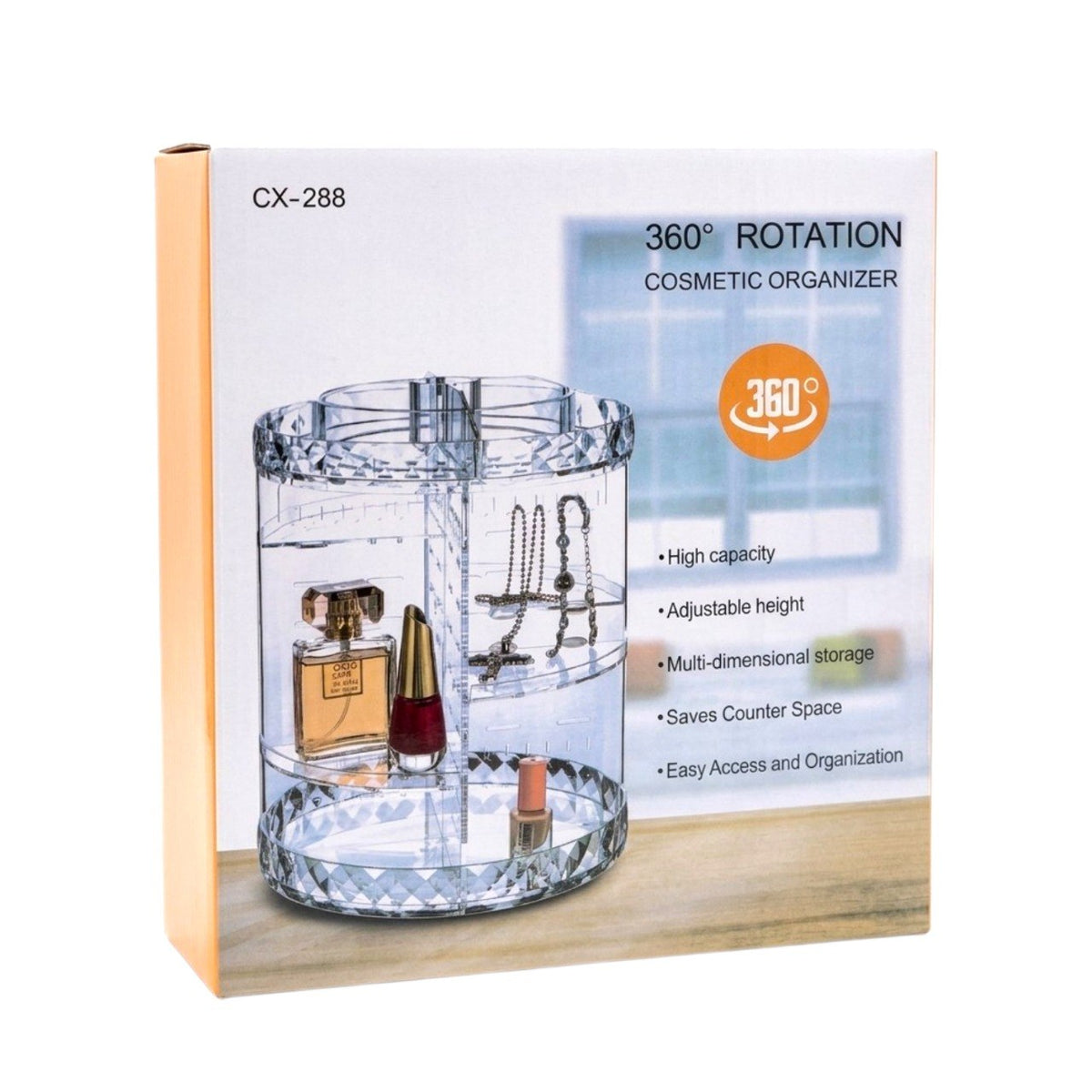 ORGANIZADOR DE MAQUILLAJE TRANSPARENTE GIRATORIO 360° MODELO CX-288
