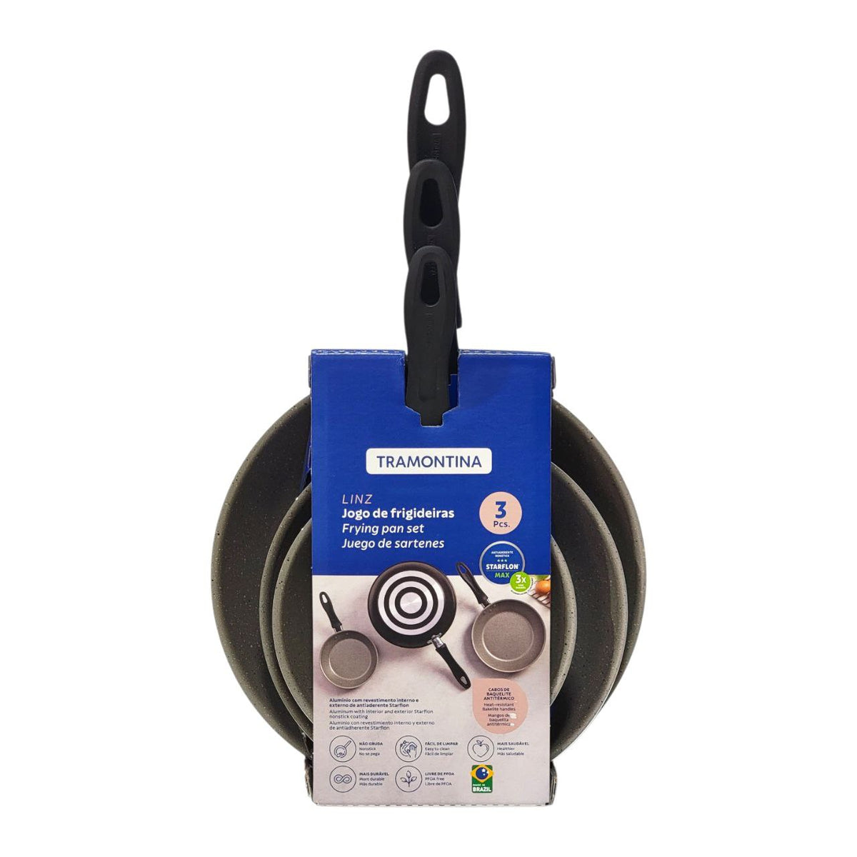 JUEGO DE SARTENES ANTIADHERENTES DE ALUMINIO DE 3PCS STARFLON TRAMONTINA 16CM, 20CM, 24CM