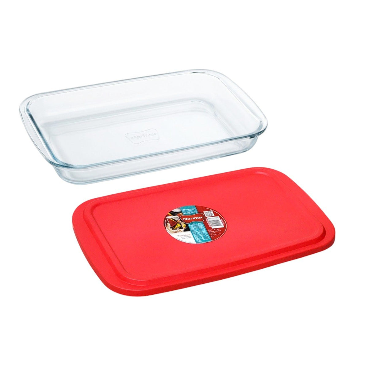 RECIPIENTE DE COCINA DE VIDRIO TEMPLADO CON TAPA HEMETICA MARINEX 39X23X5CM