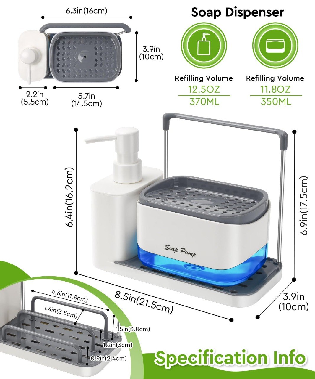 DISPENSADOR DE JABON PARA ESPONJA CON ESTACION DE SECADO Y ORGANIZACION