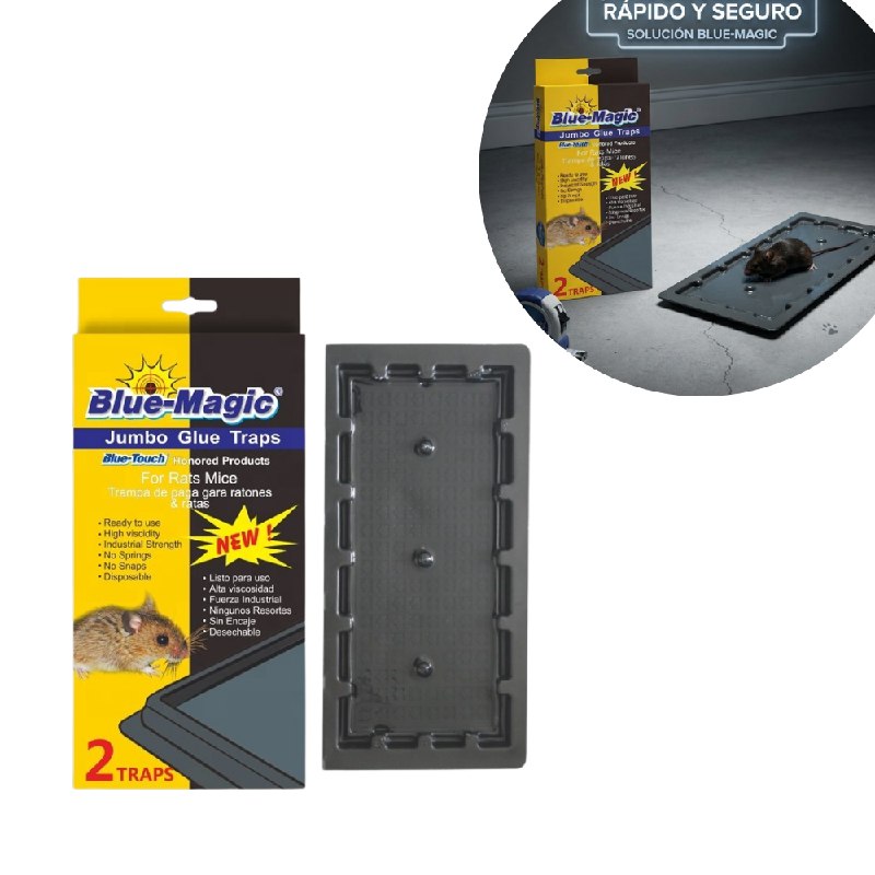 TRAMPA ADHESIVA PARA RATONES DE ALTA VISCOSIDAD Y FUERZA BLUE MAGIC 2UND 13X27CM