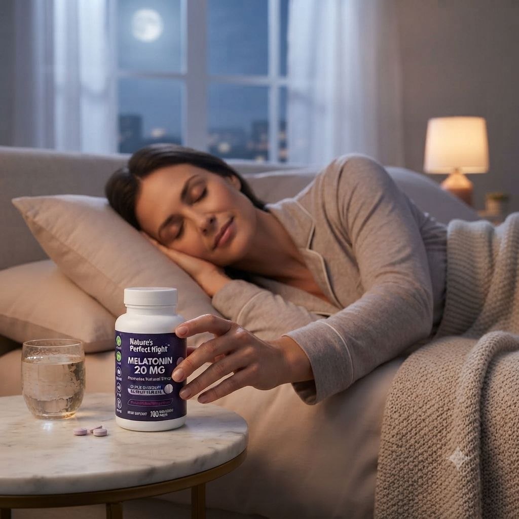 SUPLEMENTO TABLETAS DE MELATONINA ULTRA CONCENTRADAS DE DISOLUCIÓN RÁPIDA Y DOSIS AJUSTABLE SABOR NATURAL A BAYAS MIXTAS NATURE'S PERFECT NIGHT MELATONIN 20 MG 180 TABLETAS