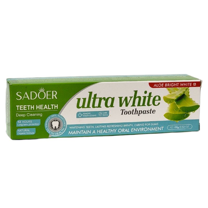 PASTA DE DIENTES, DE ALOVE VERA, DEJA LOS DIENTES BRILLANTES, ELIMINA MANCHAS DIFICILES Y SARRO BLANDO, DIENTES AMARILLENTOS, REFRESCA EL ALIENTO POR 12H SADOER 100G PASTA DENTAL