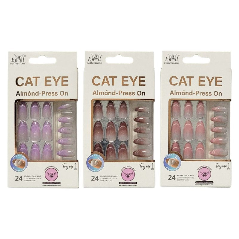 UÑAS POSTIZAS PRESS ON, POSTIZAS REUTILIZABLES EN SET DE 24 UÑAS, LIMA, PAILLO PARA CUTICULA Y PEGAMENTO ENGOL COLLECTIONS